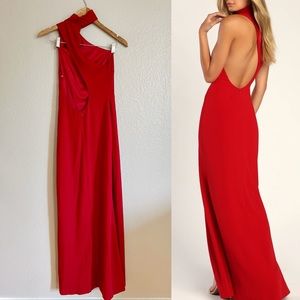 NWOT keep it Interesting Red Asymmetrical Cutout Halter Maxi Dress